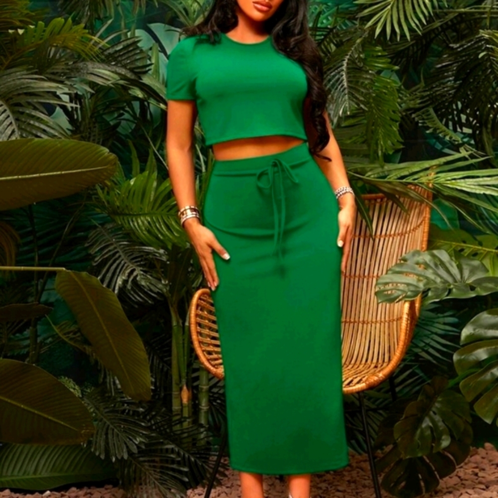 SHEIN Green Midi Skirt Set